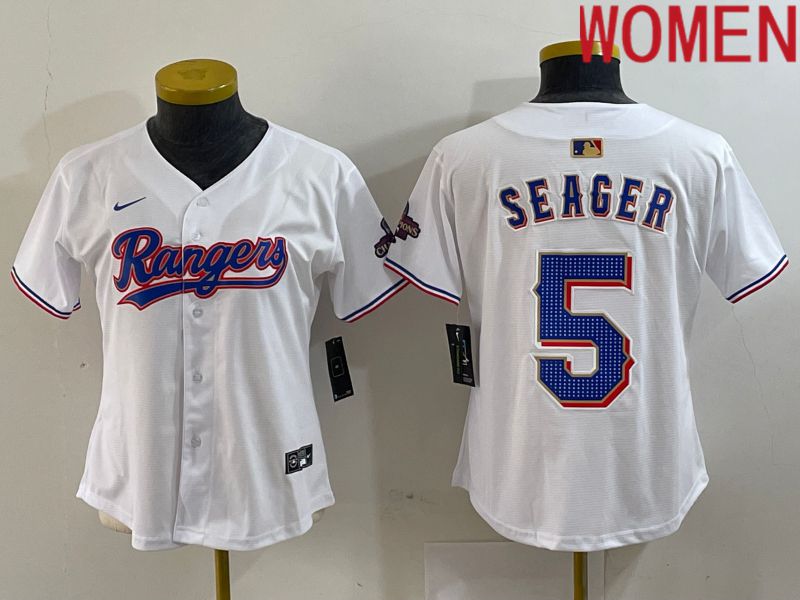Women Texas Rangers 5 Seager White Champion Game Nike 2024 MLB Jersey style 1